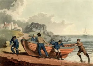 Rowing Boat Transport Drucke: Hauling clinker-built rowing boat