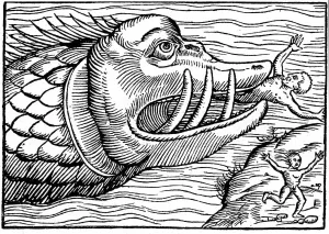 Historical Animal Engravings Drucke: Hideous whale, 1550 (engraving)