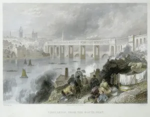 Robert Stephenson Engineering Drucke: High level bridge over Tyne at Newcastle, 19th century (engraving)