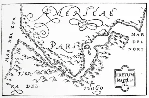 Antique Map Collectors Drucke: Hondius his map of Magellan strait