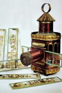 Magic Lantern History Drucke: The magic lantern : invented in 18th century, here a 19th century model