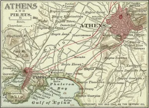 Old Fashioned Navigation Tools Drucke: Map of Athens, c.1900 (engraving)