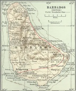 Caribbean Island Maps Drucke: Map of Barbados, c.1900 (engraving)