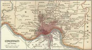 Navigational Equipment Illustration Drucke: Map of Cincinnati, c.1900 (engraving)