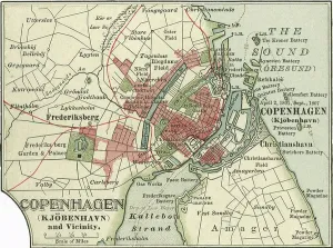 Dänemark Drucke: Karte von Kopenhagen um 1900 (Gravur)