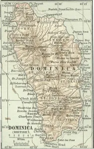Caribbean Island Maps Drucke: Map of Dominica, c.1900 (engraving)