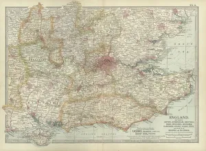 Karte von England um 1900 (Steindruck)