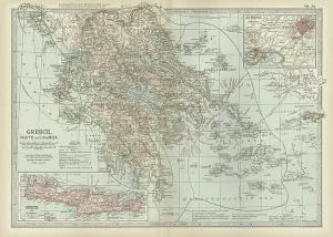 Ancient Greece Map Drucke: Map of Greece with Crete and Samos, c.1900 (engraving)