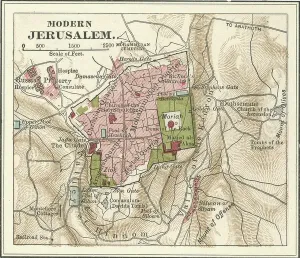 Historical Cartography Illustrations Drucke: Map of Jerusalem, c.1900 (engraving)