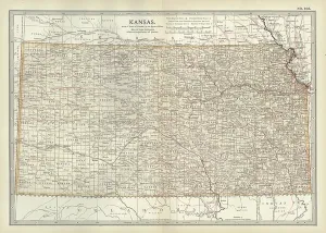 Physical Geography Illustration Drucke: Map of Kansas, c.1900 (engraving)