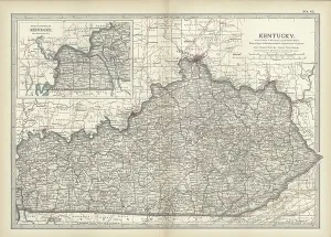 Physical Geography Maps Drucke: Map of Kentucky, c.1900 (engraving)