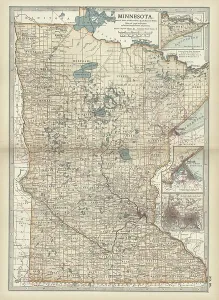 Antique Navigational Equipment Images Drucke: Map of Minnesota, c.1900 (engraving)