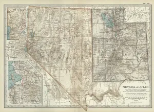Physical Geography Illustration Drucke: Map of Nevada and Utah, c.1900 (engraving)