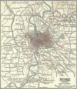Tiber River Italy Drucke: Map of Rome, c.1900 (engraving)