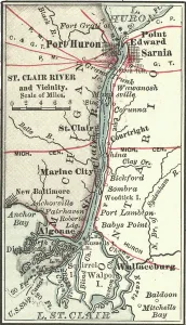 Vintage Map Illustrations Drucke: Map of Saint Clair River and Port Huron, c.1900 (engraving)
