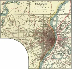 Rare Historical Maps Drucke: Map of St. Louis, c.1900 (engraving)