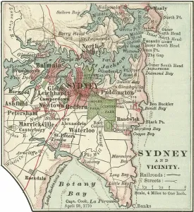 Vintage Australian Maps Drucke: Map of Sydney, c.1900 (engraving)