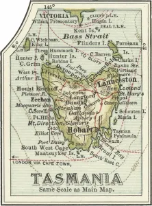 Old Maps Of Australia Drucke: Map of Tasmania, Australia, c.1902 (engraving)