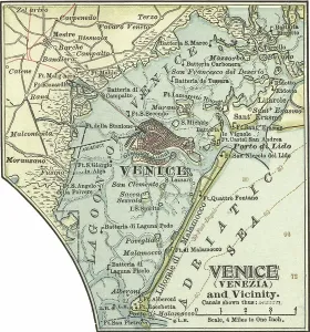 European Physical Geography Maps Drucke: Map of Venice, c.1900 (engraving)