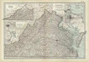 Old Fashioned Navigation Tools Drucke: Map of Virginia, c.1900 (engraving)