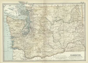 Vintage US State Maps Drucke: Map of Washington State, c.1900 (engraving)