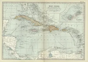 Caribbean Island Map Drucke: Map of the West Indies, c.1900 (engraving)