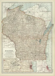 Navigational Equipment Illustrations Drucke: Map of Wisconsin, c.1900 (engraving)