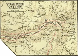 Early 20th Century Maps Drucke: Map of Yosemite Valley, c.1900 (engraving)