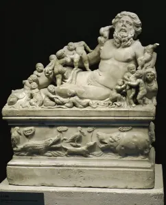 Marmorskulptur, die den Tiber darstellt, Kopie auf kleinerem Maßstab einer Skulptur (Rom)