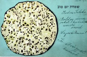 Traditional Hungarian Cuisine Drucke: matzo bread in Hungary c. 1910, postcard