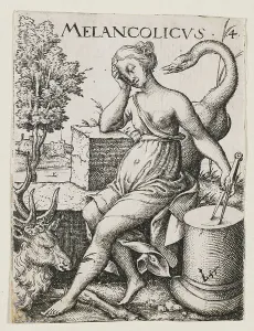 Old Master Prints Drucke: Melancholic Temperament, c.1530-62 (engraving)