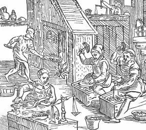 European Union Currency Drucke: Minting coin. From The Chronicles of England