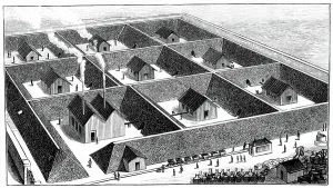 Nitroglycerin-Verarbeitungsanlage, Sprengstofffabrik, Val Bormida, in der Nähe von Cengio, Nordwestitalien, 1888. Aus La Nature, Paris, 1888. Radierung.