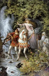 Romanticism Art Style Drucke: Ondine and Hullbrand's and forest spirits, early 20th century (illustration)