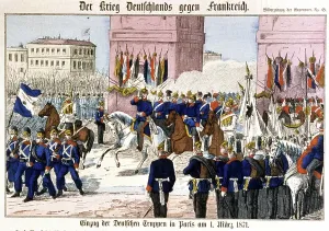 Historical Military Prints Drucke: Parade of german troops under the Arch of Triumph, Paris, 1871 (engraving)