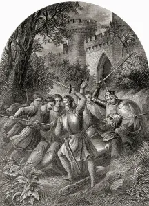 Pilgrims Progress Illustration Drucke: Pilgrims attacking Giant Despair, 19th century (print)