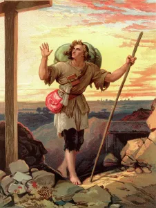 Drucke von 864166 Pilgersfahrt von John Bunyan; (Hinweis zur Verwendung: Christian, der Pilger des Titels, im Blick auf das Kreuz) Henry Courtney Selous Drucke: Die Pilgerreise von John Bunyan