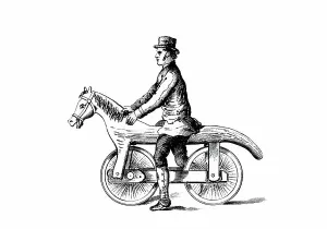 Early Bicycle Design Drucke: Primitive bicycle, a form of Dandy-Horse. Wood engraving c1880