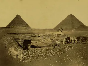 Giza Landmarks Drucke: Pyramids of Cheops and Cheffreu, the Sphinx and the temples of Cheffreu. 1880 (photo)