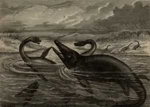 Prehistoric Marine Reptiles Drucke: Reconstruction of Pleisiosaurus and Ichthyosaurus