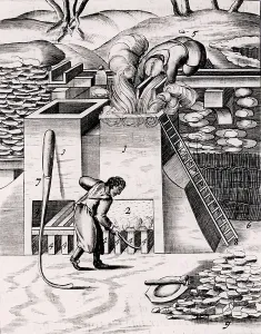 Copperplate Engraving History Drucke: Roasting gold ore