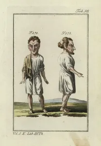Handcolored Copperplate Prints Drucke: Roman actor called Maccus
