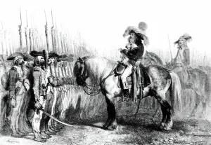 Historic Battle Scene Drucke: royalist general and his troops at the time of the wars of the Vendee