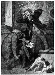 Jules Verne Art Drucke: In the space capsule: calculations making the narrator's head spin