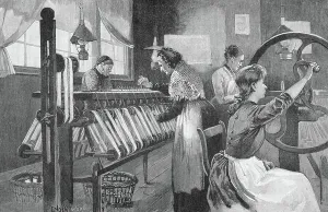 European Textile History Drucke: Spitalfields silk workers winding and reeling silk