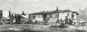 Utah Desert Scene Drucke: Staging post station in the Utah Desert, America in the 19th century