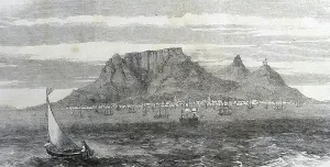 Table Mountain View Drucke: A view of Table Bay and Table Mountain, 1860 (engraving)