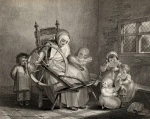 Spinning Wheel Artwork Drucke: Village School