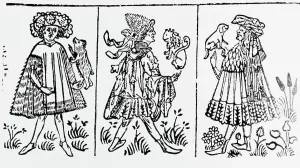 Medieval German Art Drucke: woodblocks used to create Upper Rhine, german Playing Cards; 1460