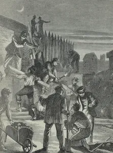German Fortifications Drucke: Working on Fortifications by Night, 1870 (engraving)